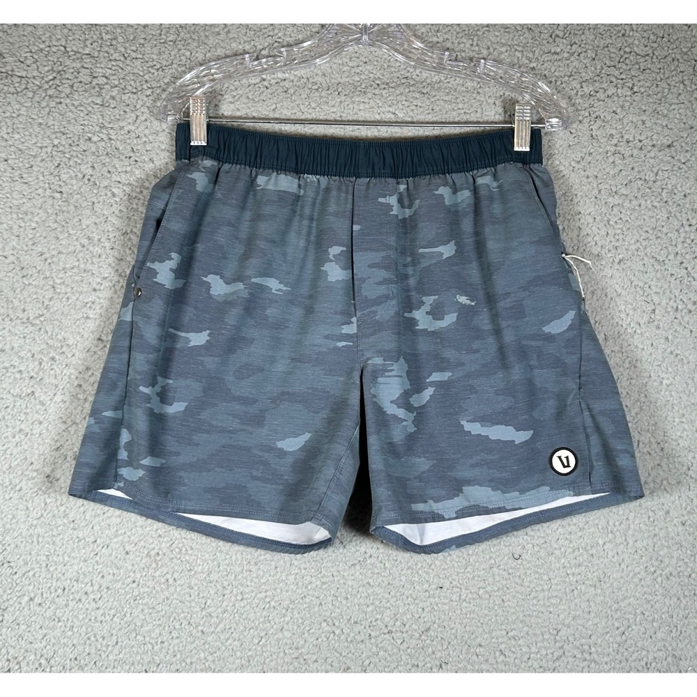 Vuori Mens Core Short M Grey Camo Swim Performance Hidden Zip Palm Tree Draw
